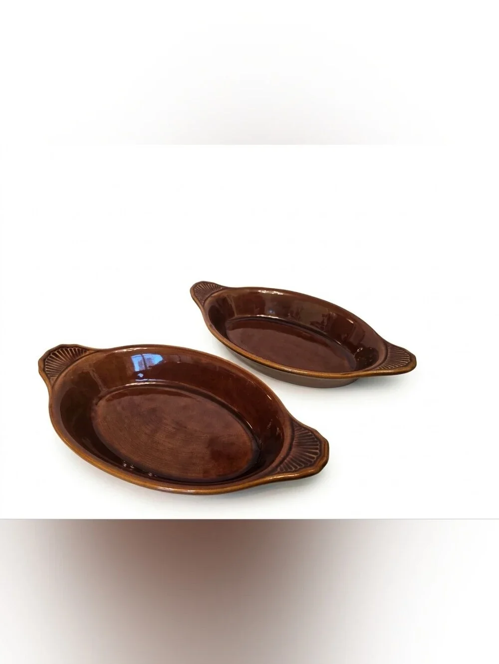 Set Of Two, Vintage Bell-Terr #9529, Brown Stoneware Au Gratin/Casserole Bakers